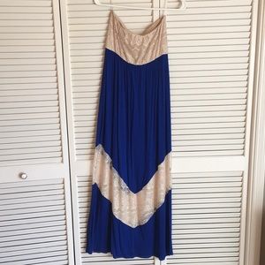 Rachel Kate - strapless dress. Blue and cream lace